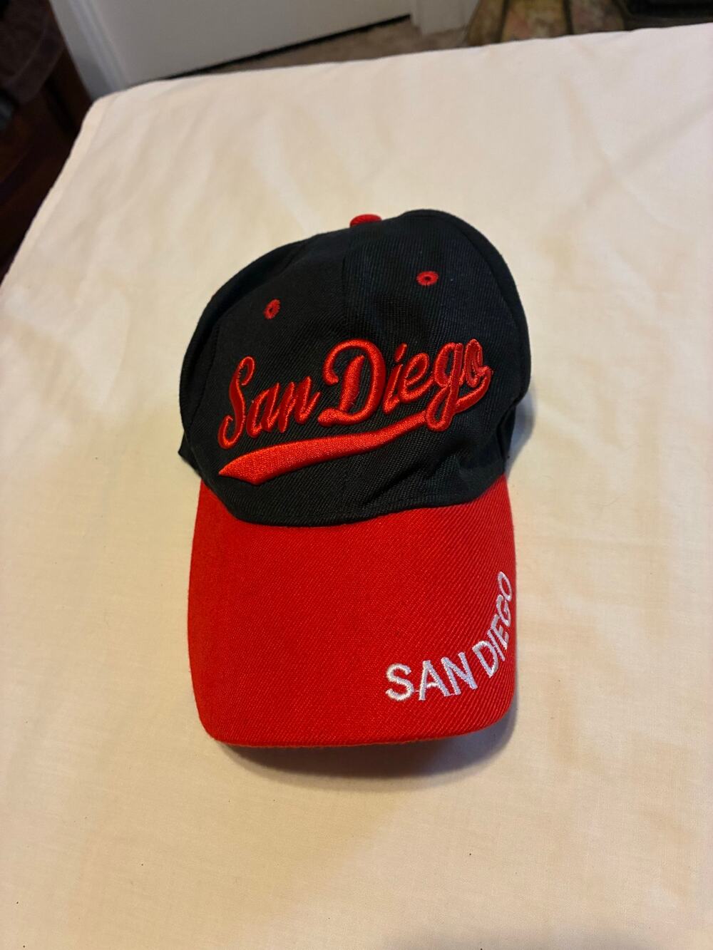 San Diego Embroidered Black Red Adjustable Baseball Cap One Size
